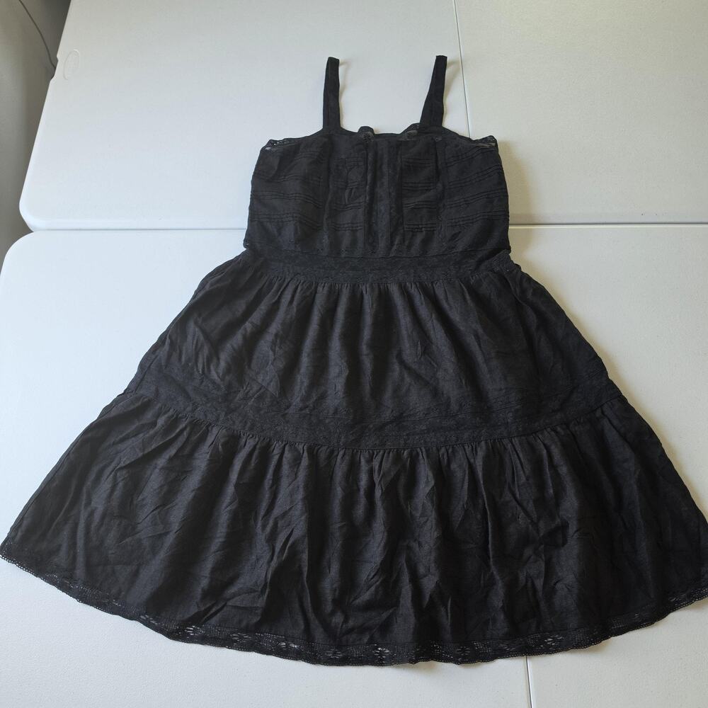 Lucky Brand Dress Womens S Black Solid Lace Trim Sundress Boho Witch Whimsigoth